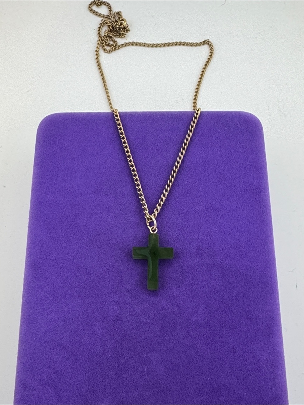 💛 Vintage Gold Plated BC Jade Cross Necklace